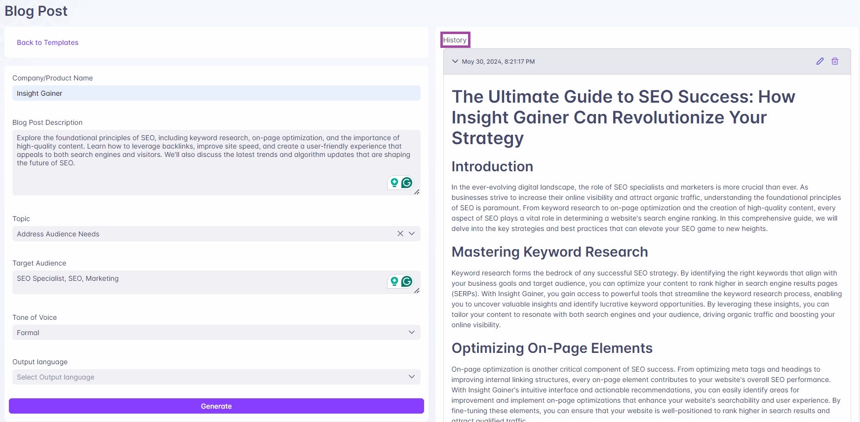 AI Content Optimization, Ask Kevin History, Insight Gainer